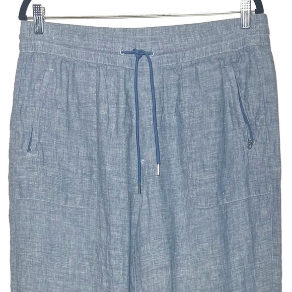 Athleta Retreat 100% Linen Wide Leg Pant Chambray Blue Pants, Large (12) - Picture 6 of 15